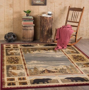 Red Bears Paws Boxes Forest Nature Print Area Rug 6700 - Aprx 3' 11'' x 5'3'' - Picture 1 of 8