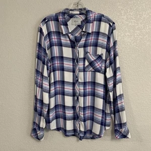 Camicia Rails donna L preppy plaid flanella cacciatore bottoni manica lunga blu rosa - Foto 1 di 18