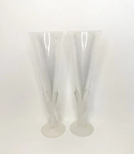 Set Of 2 Sasaki "Wings" Frosted Dove Birds Crystal Champagne Flutes 9.25" - Picture 1 of 6