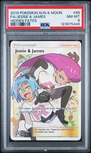 PSA 8 NM-MT 2019 POKEMON SUN & MOON HIDDEN FATES #68 FULL ART JESSIE & JAMES - Bild 1 von 2
