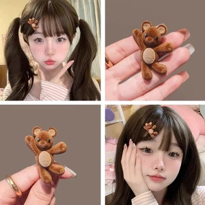 Cute Flocking Waving Bear Side Clip For Women Girls Hair GXX Sweet Ornament L8T4 - Foto 1 di 24