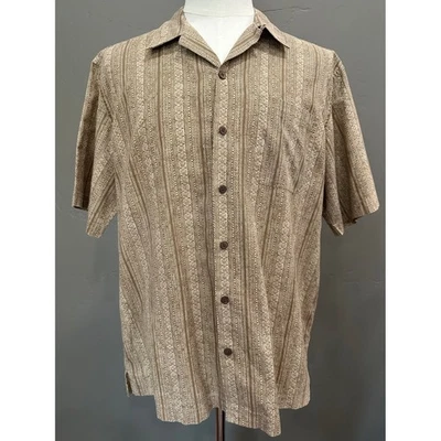 L.L. Bean Button Down Hawaiian Shirt SZ L Aztec Mayan Tiki Print Beach Casual - Image 1 of 4