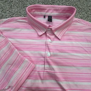Adidas Shirt Herren M weiß rosa gestreift Polyester ClimaCool Performance Polo Golf - Bild 1 von 7