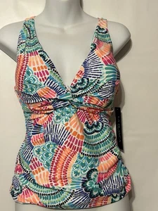 La Blanca Twist Front Tankini Gr. 10 Wellen der Farbe Tie Back Schwimmen Top gerafft Neu mit Etikett - Bild 1 von 8