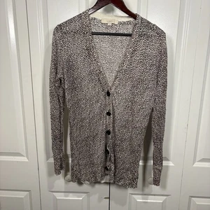 LOFT Ann Taylor L Animal Print Strickjacke Damen Knopfleiste neutral Herbst klassisch - Bild 1 von 7