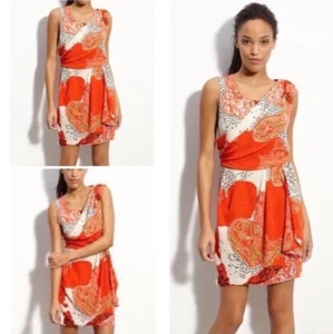 Julie Dillon Dress Silk Draped Orange Sheath Women's Size 2 100% Silk - Picture 1 of 15
