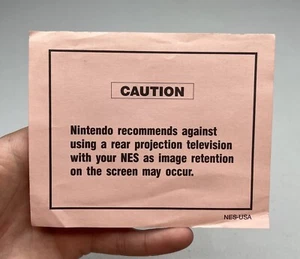 Nintendo NES Precaución Proyección Trasera Televisión Inserto Solo NES-USA *Desgaste* - Imagen 1 de 2