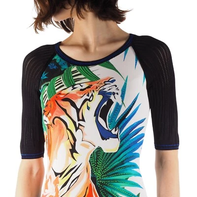 Vestido para mujer Roberto Cavalli estampado floral de tigre manga corta talla 40 Foto 1 de 4