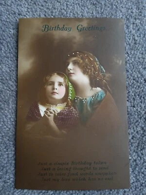Wildt & Kray RP Birthday Postcard. Children with Headscarves. Hand-Painted 3491. - Image 1 of 2