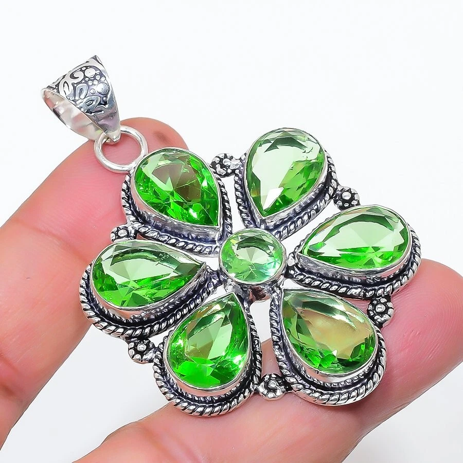 Tsavorite Garnet Gemstone Handmade 925 Sterling Silver Jewelry Pendant Size 2.5" - Image 1 of 1