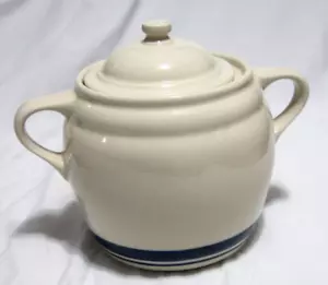 Roseville Pottery Friendship Biscottiera Barattolo / Bean Crock Pot 3 Qt. Striscia blu Ohio - Foto 1 di 9