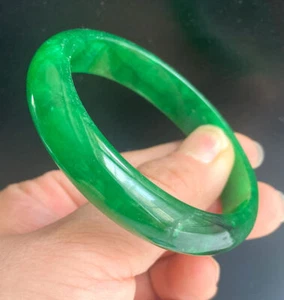 Zertifizierter grüner 59,5 mm natürlicher Burma A jadegrüner Jadeit Armreif Armband 3668 - Bild 1 von 5