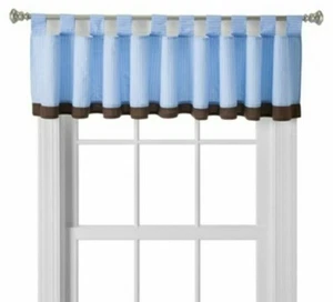 Cenefa forrada Circo a rayas azules con lengüeta marrón 87x12 nueva sin etiquetas - Imagen 1 de 6