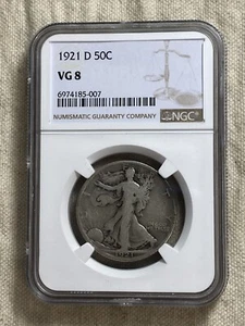 1921-D Walking Liberty Half Dollar NGC VG-8 Key Date Whitman Album Toning - Picture 1 of 8