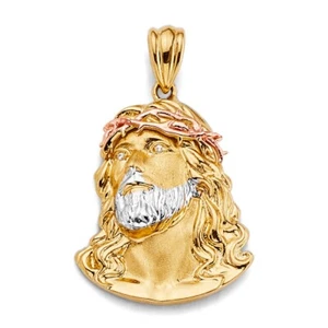 Mens 14K 3C Gold Jesus Christ Head Face Pendant Charm for Necklace Chain - Picture 1 of 1