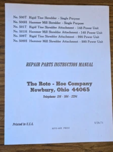 Roto-Hoe SHREADER "Repair Parts Instruction Manual" aus OEM Service/Part Manual - Bild 1 von 4