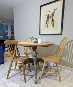 Pine Circular Farmhouse Kitchen Table Painted Base Round Kitchen Dining Delivery - Picture 1 of 24