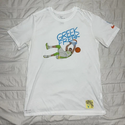 Nike x Gangster Doodles x NBA ‘GREEK FREAK’ White Tee Shirt Size Large Giannis Cover