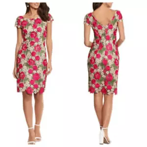 NEW XSCAPE Women's Short Sleeve Floral Print Sheath Dress Spring Pink Multi 4 - Picture 1 of 16