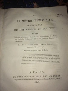 DE LA MÉTRO-PÈRITONITE PUERPÉRALE 1825.MÉDECINE. - Imagen 1 de 2