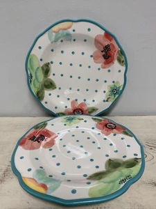 Pioneer Woman Vintage Bloom Floral Dot 10.5" Dinner Plates Set Of 2 - Picture 1 of 2