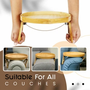 Bamboo Sofa Tray Table Clip on Side Table Wide Couches Arm Foldable Couch Tray - Picture 1 of 11