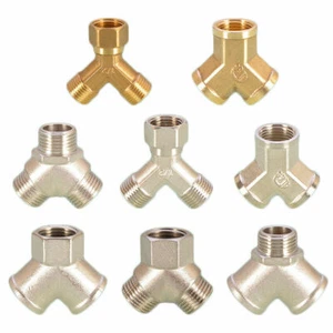 Adaptador de conector de accesorios de tubería de 3 vías tipo Y rosca hembra/macho de latón BSP 1/2" - Imagen 1 de 13
