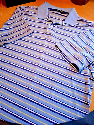 Ralph Lauren RLX Мужская рубашка-поло M синий белый желтые полосы короткий рукав FS! - Изображение 1 из 2