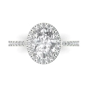 2.27 cttw Oval-Cut Cubic Zirconia Halo Engagement Ring (14K White Gold, 9X7mm) - Picture 1 of 11