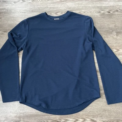 GUESS Long Sleeve Ribbed Top Mens Large Blue - Image 1 of 4