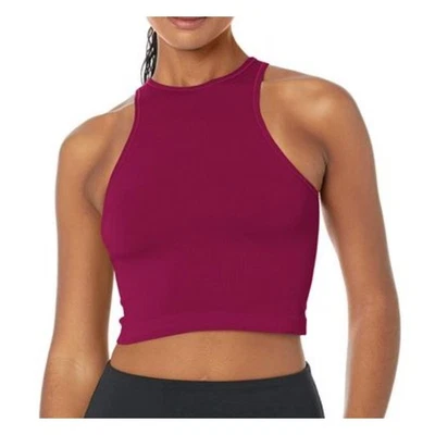 CALVIN KLEIN Women's Performance Ribbed Crop Top Large Red Maroon Racerback NWT - Image 1 of 4