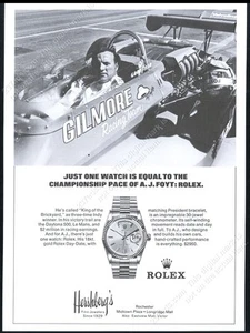 1974 A J Foyt foto Rolex día fecha reloj vintage anuncio impreso - Imagen 1 de 7