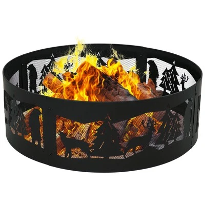 SUNNYDAZE DECOR 36 in Forest Wilderness Steel Fire Pit Ring - Black by Sunnydaze
