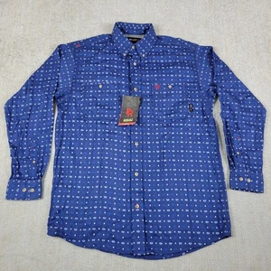 Ariat FR Shirt Mens M Blue White Vented SouthWestern Polka Dot Button Up Work - Picture 1 of 21