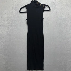 Mikey & Joey Black Bodycon Size Large Mock Neck Cap Sleeve Knee Dress - Picture 1 of 9