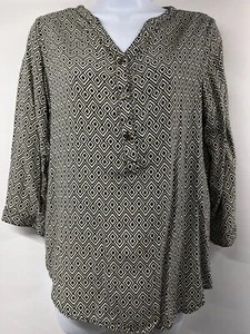 Camicetta donna Cathy taglia S scollo a V Henley Roll-Tab manica 3/4 nero/abbronzato - Foto 1 di 9