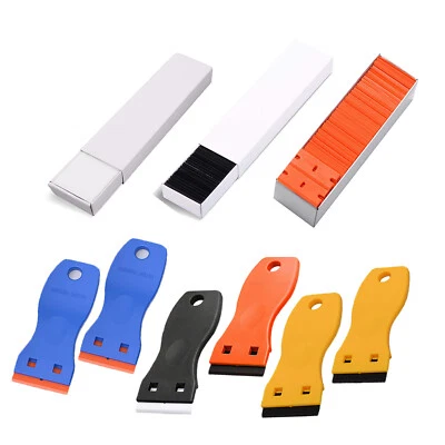 2 Plastic Razor Blade Scraper 100Pcs Blades Adhesive Sticker Decal Removal Tools - Image 1 of 4