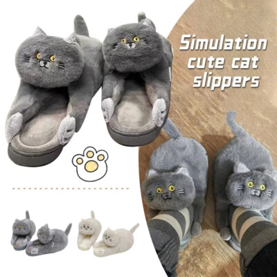Lindas pantuflas suaves cálidas de felpa para gato abrazando mujeres hombres suministros para el hogar decoración Foto 1 de 4