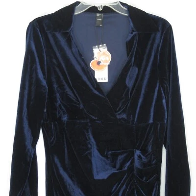 Vestido de veludo azul XL manga longa lateral bainha assimétrica fada grunge - Imagem 1 de 4