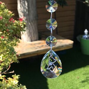 New Hanging Cat Sun Catcher with Glass Crystal Drop ~ Cat Lover or Memorial 