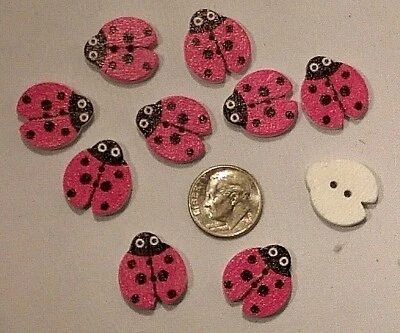 Pkg of 10 LADYBUG 2-hole White Wood Buttons 3/4" x 5/8" Scrapbook Doll (2532) Foto 1 de 3