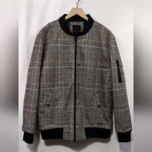 NWOT Only & Sons Plaid Zipper Jacket Mens XXL Black Brown Retro 90s Y2K Casual - Picture 1 of 10