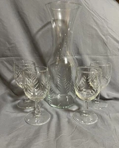 Vtg WINE Glasses 5 3/4" & 11” Carafe By JAVIT BADASH “Rain” Pattern. Drinkware - Picture 1 of 8