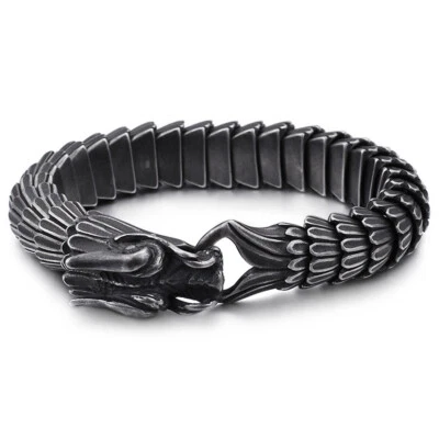 15 мм животное дракон голова подвеска браслет мужчин из нержавеющей стали черный браслет - Изображение 1 из 4