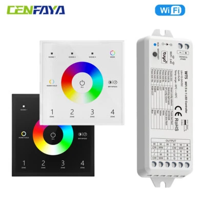 Tuya WiFi RGB+CCT Led Controller DC 12V 24V 4-zone Touch Panel Remote for Alexa - Image 1 of 4