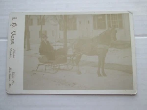  ONE (1) CABINET CARD: HORSE, MAN, SLEIGH. I H VOSE, MACHIAS, MAINE - Picture 1 of 3