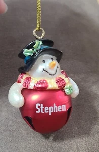 Ganz Pupazzo di Neve con Cappello Nero Campanella Mini Ornamento Con Il Nome "Stephen" Natale - Foto 1 di 7