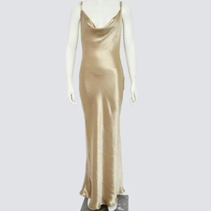 Lady Silky Satin Sexy Evening Dress Gown Backless Slim Sleepwear Retro Sexy - Picture 1 of 15