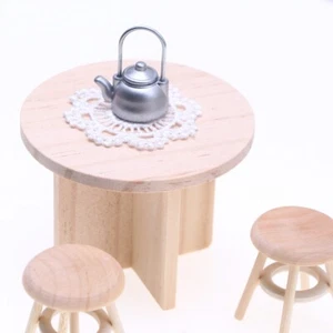 5PC 1/12 Scale Dollhouse Miniatures Furniture Dining Table Stool Plain Wooden - Picture 1 of 7