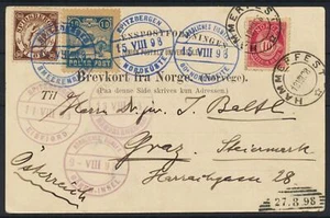 NORWAY Antarctic to AUSTRIA 1898 Bear/Seal Label on North POLE Journey PPC to+ - Picture 1 of 2